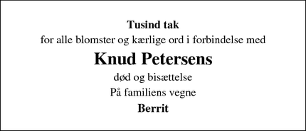 Taksigelsen for Knud Petersens - Grevinge