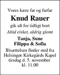 Dødsannoncen for Knud Rauer - Espergærde