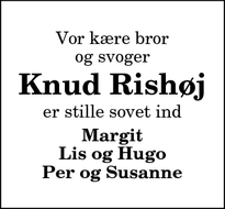 Dødsannoncen for Knud Rishøj - Brønderslev