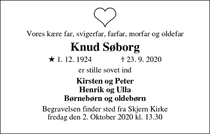 Dødsannoncen for Knud Søborg - Skjern