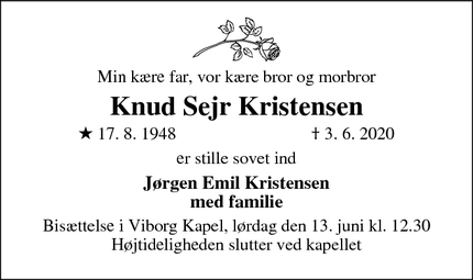 Dødsannoncen for Knud Sejr Kristensen - Viborg