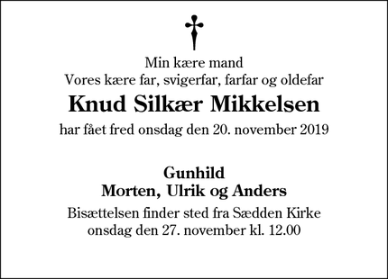 Dødsannoncen for Knud Silkær Mikkelsen - Esbjerg