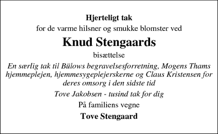 Taksigelsen for Knud Stengaards - Ringkøbing