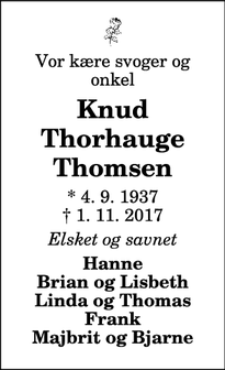 Dødsannoncen for Knud Thorhauge Thomsen - Thisted