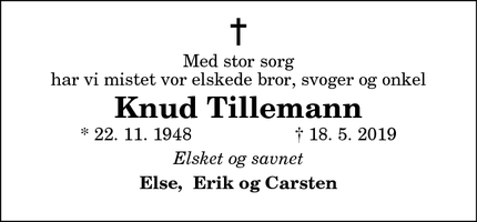 Dødsannoncen for Knud Tillemann - 9500 Hobro