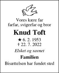 Dødsannoncen for Knud Toft - Hinnerup