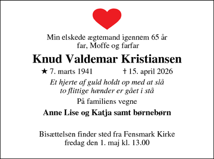 Dødsannoncen for Knud Valdemar Kristiansen - næstved