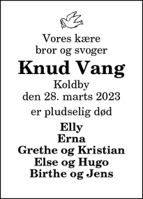 Dødsannoncen for Knud Vang - Koldby