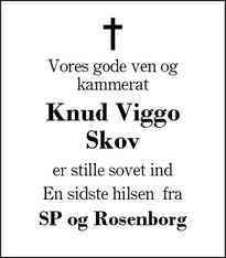 Dødsannoncen for Knud Viggo Skov - Kibæk