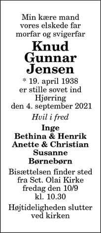 Dødsannoncen for Knud
Gunnar
Jensen - Hjørring