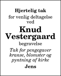 Taksigelsen for Knud
Vestergaard - Klejtrup