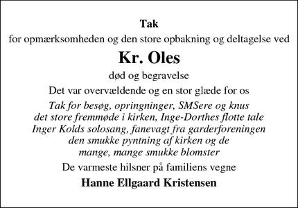 Taksigelsen for Kr. Ole - Hover