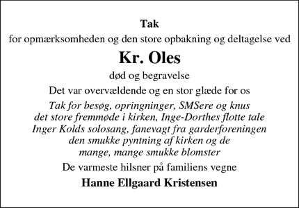 Taksigelsen for Kr. Ole - Hover