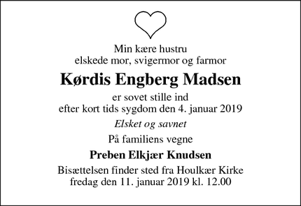Dødsannoncen for Kørdis Engberg Madsen - Viborg