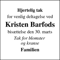 Taksigelsen for Kristen Barfods - Auderød