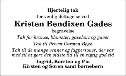 Taksigelsen for Kristen Bendixen Gade - Hadsund