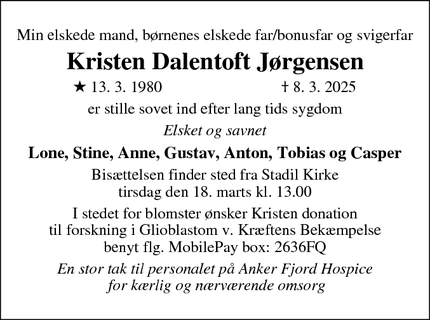 Dødsannoncen for Kristen Dalentoft Jørgensen - Ulfborg