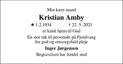 Dødsannoncen for Kristian Amby - 8520 Lystrup