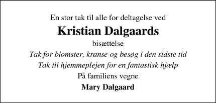 Taksigelsen for Kristian Dalgaards - Ramsing