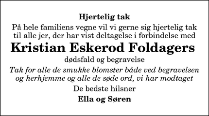 Taksigelsen for Kristian Eskerod Foldagers  - Åbyhøj