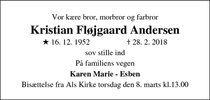 Dødsannoncen for Kristian Fløjgaard Andersen - Randers