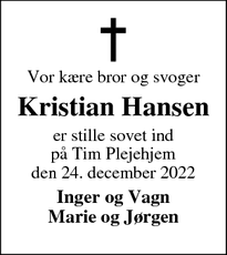 Dødsannoncen for Kristian Hansen - SPJALD