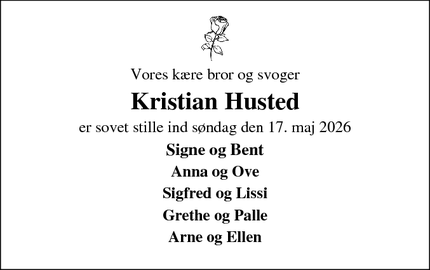 Dødsannoncen for Kristian Husted - Spjald