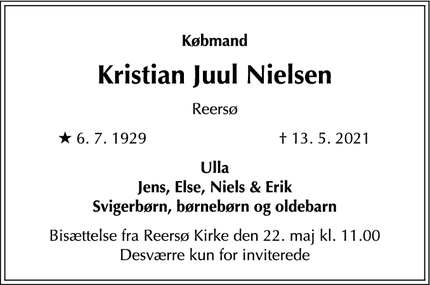 Dødsannoncen for Kristian Juul Nielsen - København K