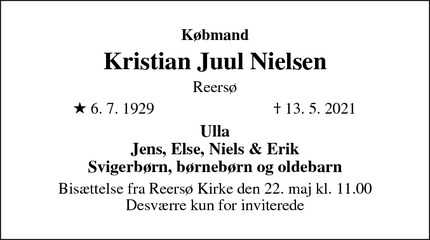 Dødsannoncen for Kristian Juul Nielsen - København K