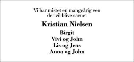 Dødsannoncen for Kristian Nielsen - Herning