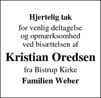 Taksigelsen for Kristian Oredsen - Bistrup/Birkerød