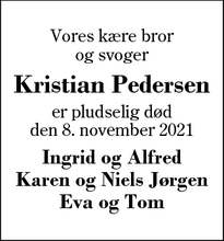 Dødsannoncen for Kristian Pedersen - Herning