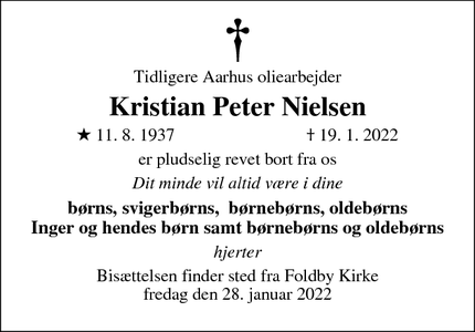 Dødsannoncen for Kristian Peter Nielsen - Hadsten