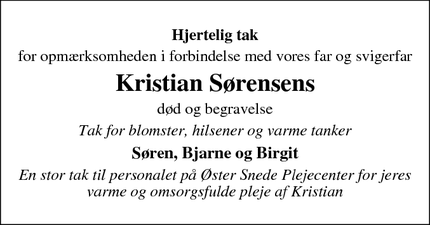Taksigelsen for Kristian Sørensens - Løsning