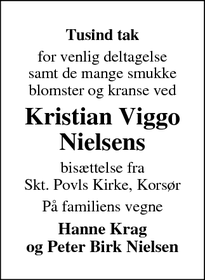 Taksigelsen for Kristian Viggo
Nielsens - korsør