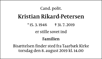 Dødsannoncen for Kristian Rikard-Petersen - Lyngby-Taarbæk