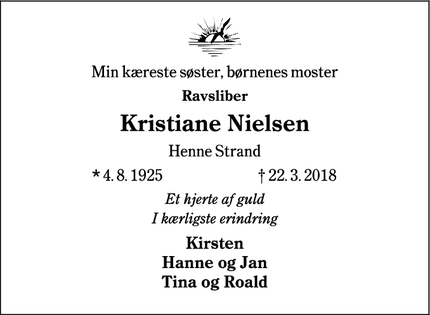 Dødsannoncen for Kristiane Nielsen - Henne