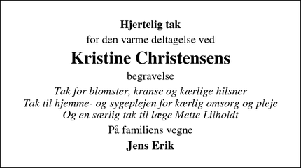 Taksigelsen for Kristine Christensens - Videbæk