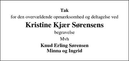 Taksigelsen for Kristine Kjær Sørensens - Gørding 