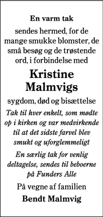 Taksigelsen for Kristine Malmvigs - Bramming