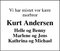 Dødsannoncen for Kurt Andersen - Holstebro