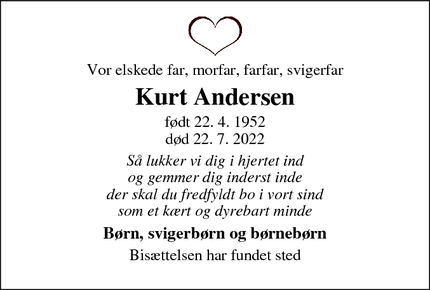 Dødsannoncen for Kurt Andersen - Døde på plejehjem i Husum men boede før 