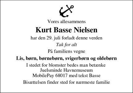 Dødsannoncen for Kurt Basse Nielsen - Lystrup