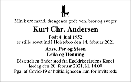 Dødsannoncen for Kurt Chr. Andersen - Struer