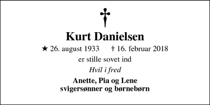 Dødsannoncen for Kurt Danielsen - Skanderborg