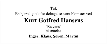 Taksigelsen for Kurt Gotfred Hansens - Næstved