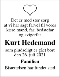 Dødsannoncen for Kurt Hedemand - Odense