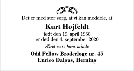 Dødsannoncen for Kurt Højfeldt - Skive