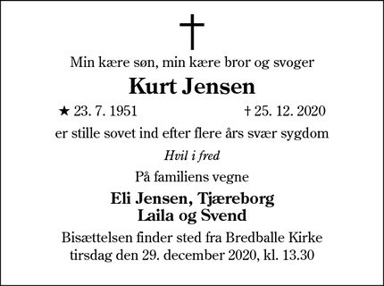 Dødsannoncen for Kurt Jensen - Vejle Ø.