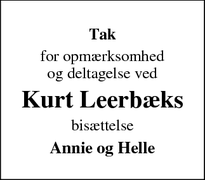 Taksigelsen for Kurt Leerbæks - Ryslinge